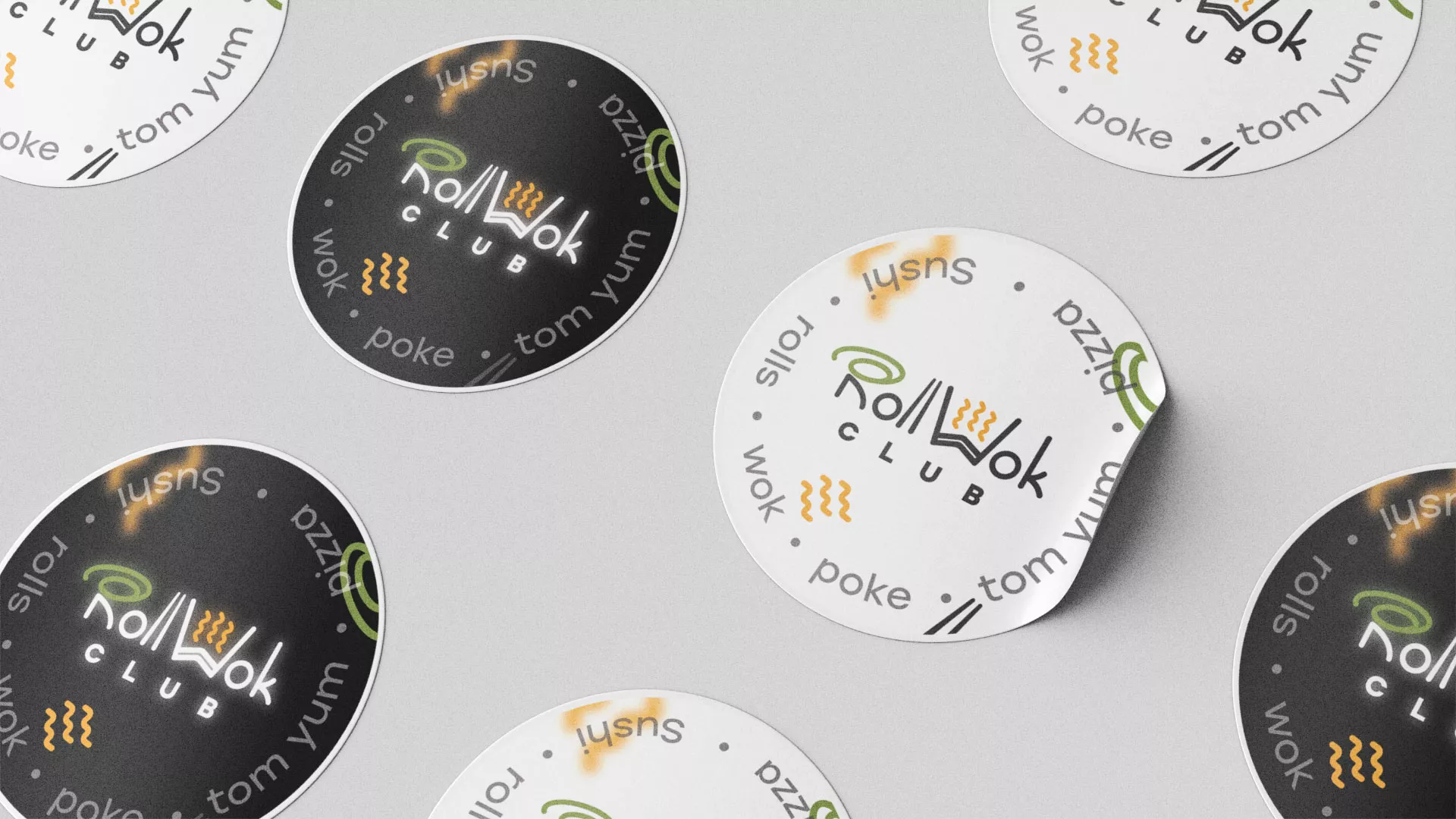 Разработка наклеек для суши-бара «Roll Wok Club» в Миллерово